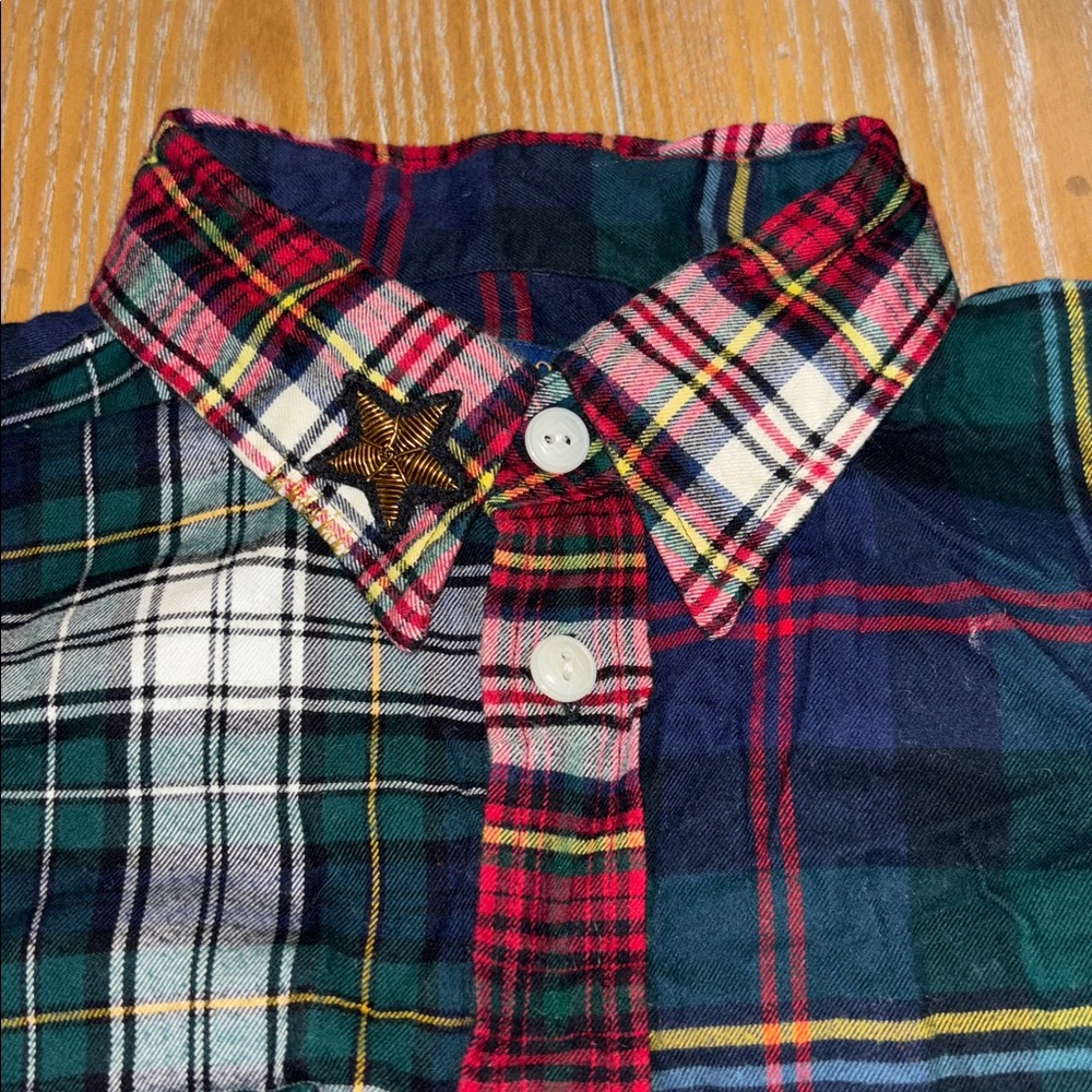 Rare ✨ Polo Ralph Lauren Flannel Patchwork Crest Button Down with Patches Small - Picture 3 of 7
